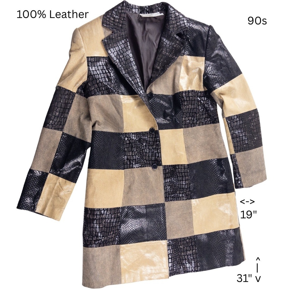 Vintage Leather Trench Coat Womens M Brown Tan Patchwork Croc Snake Newport News